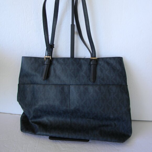 MICHAEL KORS JET SET NAVY BLUE DOUBLE POCKET TOTE SHOULDER BAG PURSE MK LOGO - Picture 5 of 9